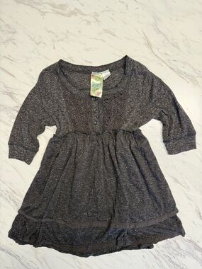 2000s Vintage Y2K Kyut Charcoal Lace Babydoll Tunic Top